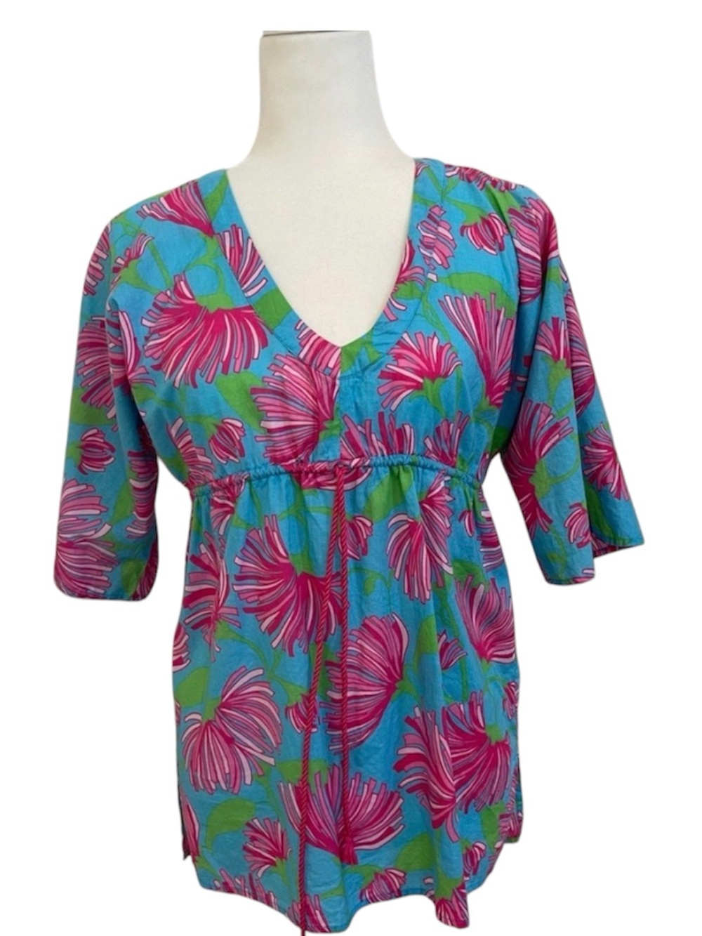 Lilly Pulitzer Blue and Pink Floral Swim Coverup XS